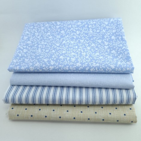KIT FAT QUARTER TRICOLINE LISTRAS E SONHOS AZUIS