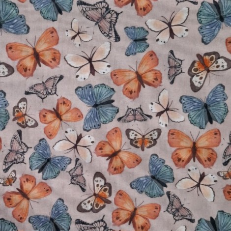 TECIDO TRICOLINE 100% ALGODÃO BORBOLETAS COLORIDAS  - 0,5x1,50m